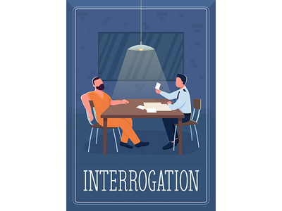审讯海报平面矢量模板(Interrogation poster flat vector template)