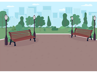城市公园平面彩色矢量图(City park flat color vector illustration)
