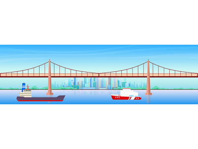 城市港口平面彩色矢量图(City harbor flat color vector illustration)