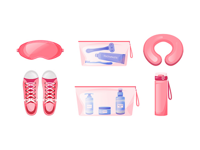 舒适的旅行平面颜色矢量对象集(Comfortable travel flat color vector objects set)