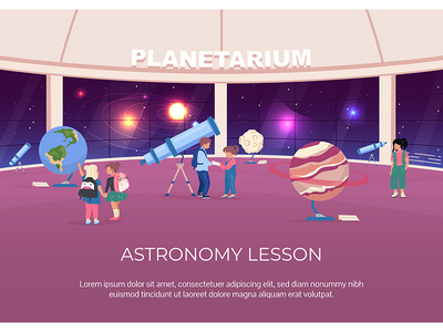 天文学课海报平面矢量模板(Astronomy lesson poster flat vector template)