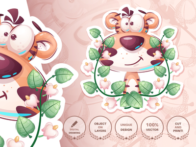 卡通人物可爱老虎-无缝模式(Cartoon character adorable tiger- seamless pattern)