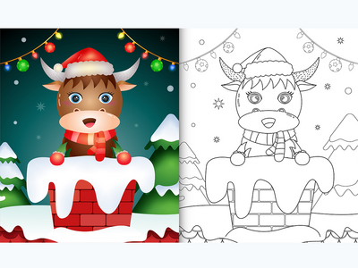 烟囱里有可爱水牛的孩子们的着色(coloring for kids with a cute buffalo in chimney)