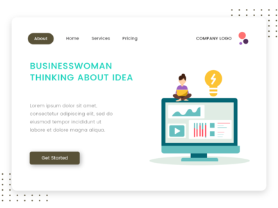 考虑想法平的设计概念的女实业家(Businesswoman thinking about idea flat design concept)