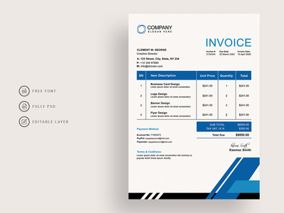 带有蓝色的公司发票模板(Corporate invoice template with blue)