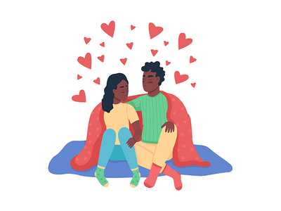 情侣拥抱半平面彩色矢量字符(Couple cuddling semi flat color vector characters)