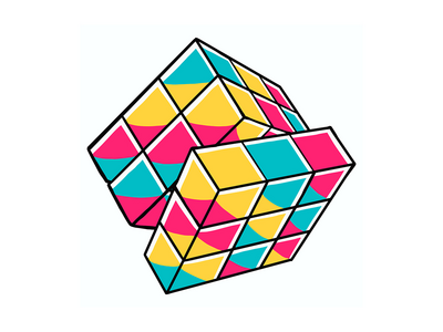 90 年代的氛围-魔方矢量插图(90's Vibe - Rubik Vector Illustration)