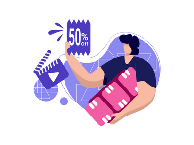 现金返还电影预告片图标平面插图以获得优惠券 50% 折扣(cashback movie trailer icon flat Illustration for get vouchers 50% discounts)