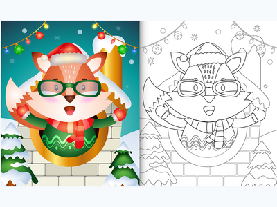 带有可爱的狐狸圣诞人物系列的着色书(coloring book with a cute fox christmas characters collection)
