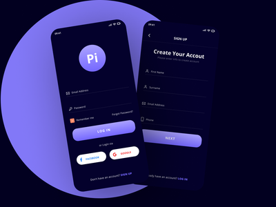 应用登录注册暗模式UI设计(App Login Register Dark Mode UI Design)