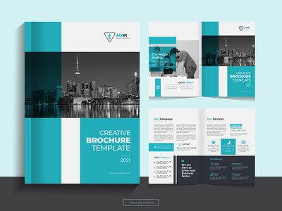 以 A4 格式清洁企业双折业务宣传册设计模板。(Clean corporate bi fold business brochure design template in A4 format.)