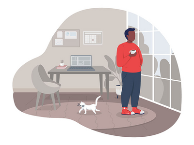 在家喝咖啡休息 2D 矢量隔离插图(Coffee break at home 2D vector isolated illustration)