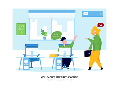 同事在办公室见面-商业矢量场景(Colleagues Meet in the Office - Business Vector Scenes)
