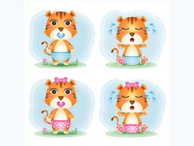 儿童风格的可爱小老虎系列(cute baby tiger collection in the children's style)