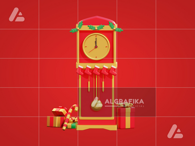 3d 圣诞礼物盒和时钟(3d christmas giftbox and clock)