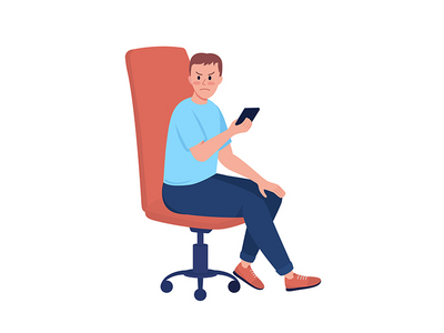 具有智能手机半平面彩色矢量字符的愤怒男青少年(Angry male teenager with smartphone semi flat color vector character)