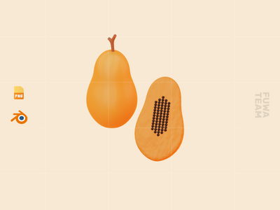 可爱的 3D 水果插图包 - 木瓜(Cute 3D Fruit Illustration Pack - Papaya)