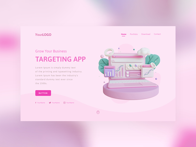 3d 渲染 - 带有笔记本电脑的着陆页定位应用程序(3d render - Landing page targeting application with a laptop computer)
