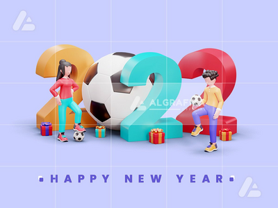 2022 年新年快乐 3d 人物插图(3d character illustration happy new year 2022)