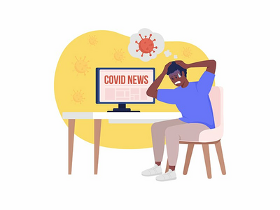 Covid 恐慌发作 2D 矢量隔离插图(Covid panic attack 2D vector isolated illustration)