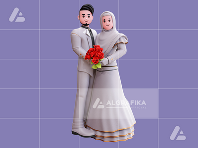 3d 婚礼情侣人物插图(3d wedding couple character illustration)