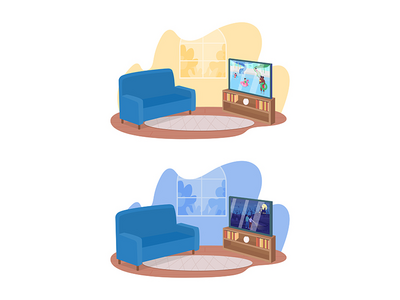 舒适的客厅装饰 2D 矢量隔离插图集(Cozy living room decor 2D vector isolated illustration set)