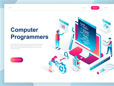 计算机程序员等距登陆页面(Computer Programmers Isometric Landing Page)