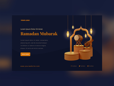 3d 渲染-斋月穆巴拉克装饰黄金阿拉伯灯笼节(3d render - Ramadan mubarak decoration gold arabic lantern festival)