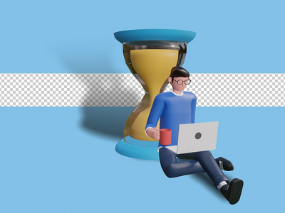 3d 字符插图登陆页面的时间管理概念。高级 psd(3d character illustration Time management concept for landing page. premium psd)