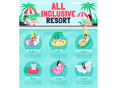 全包度假村平面颜色矢量信息图表模板(All inclusive resort flat color vector informational infographic template)