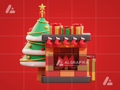 3d 圣诞树和壁炉(3d christmas tree and fireplace)