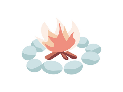 被石头包围的篝火半平面彩色矢量对象(Campfire surrounded by stones semi flat color vector object)