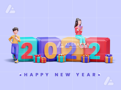 2022 年新年快乐 3d 人物插图(3d character illustration happy new year 2022)