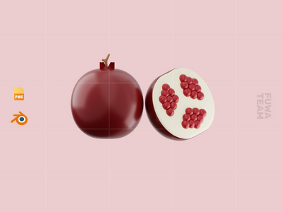 可爱的 3D 水果插画包 - 石榴（正面）(Cute 3D Fruit Illustration Pack - Pomegranate (front))