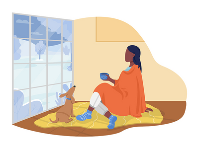 舒适的生活在家里 2D 矢量隔离插图(Cozy living at home 2D vector isolated illustration)