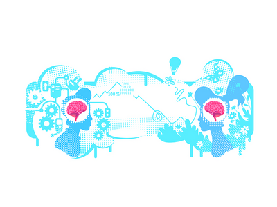 创意和技术思维平面概念矢量图(Creative and technical thinking flat concept vector illustration)