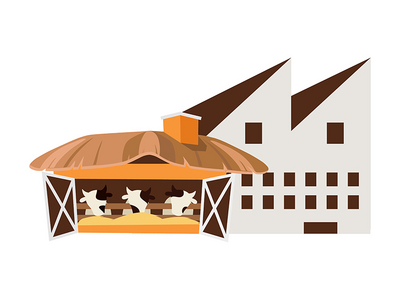 牛场半平面彩色矢量对象(Cattle farm semi flat color vector object)