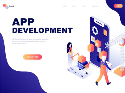 应用程序开发等距登陆页面模板(App Development Isometric Landing Page Template)