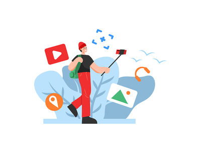 一位游客正在参观，拿着自拍杆拍照(A tourist is visiting, holding a selfie stick taking a picture)