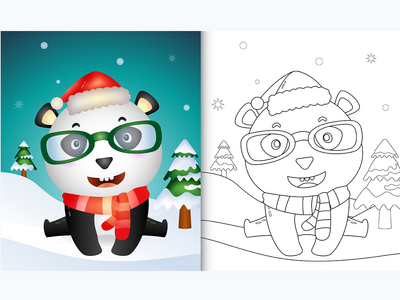 带有可爱熊猫圣诞人物的图画书(coloring book with a cute panda christmas characters)