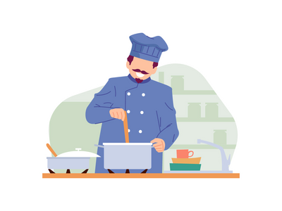 厨师烹饪食物矢量图(Chef cooking food vector illustration)