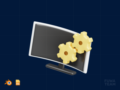 计算机设置-3D 设计过程图(Computer Setting - 3D Design Process Illustration)