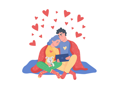 情侣看电影半平面彩色矢量字符(Couple watching movie semi flat color vector characters)