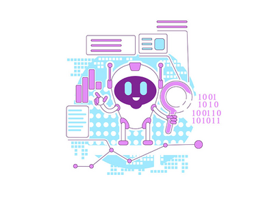 业务分析机器人细线概念矢量图(Business analytics bot thin line concept vector illustration)