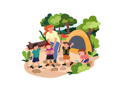 孩子们在公园里露营(Children camping out in the park)