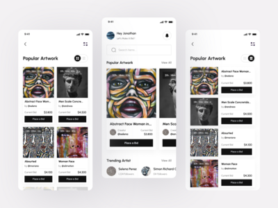 BidArt - 艺术竞标手机应用（首页1）(BidArt - Art Bidding Mobile App (Home 1))