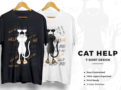猫帮助 T 恤设计(Cat Help T-Shirt Design)
