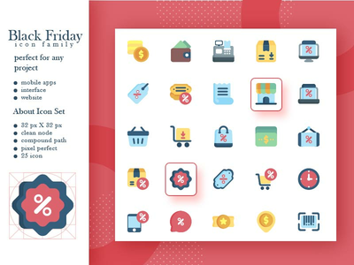 黑色星期五图标与扁平风格(Black Friday Icon with style flat)