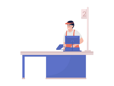 收银员收银员半平面彩色矢量字符(Cashier at register semi flat color vector character)