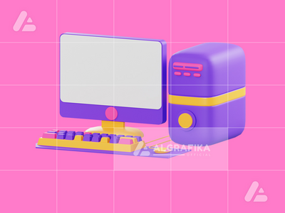 3d 插图计算机、键盘和鼠标对象(3d illustration computer, keyboard and mouse object)